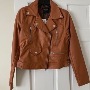 Tan Faux Leather Jacket Size Large NWT